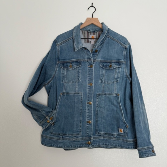 CARHARTT - Rugged Flex Benson Button Front Stretch Blue Denim Jacket - 3x 24/26 - Picture 2 of 12